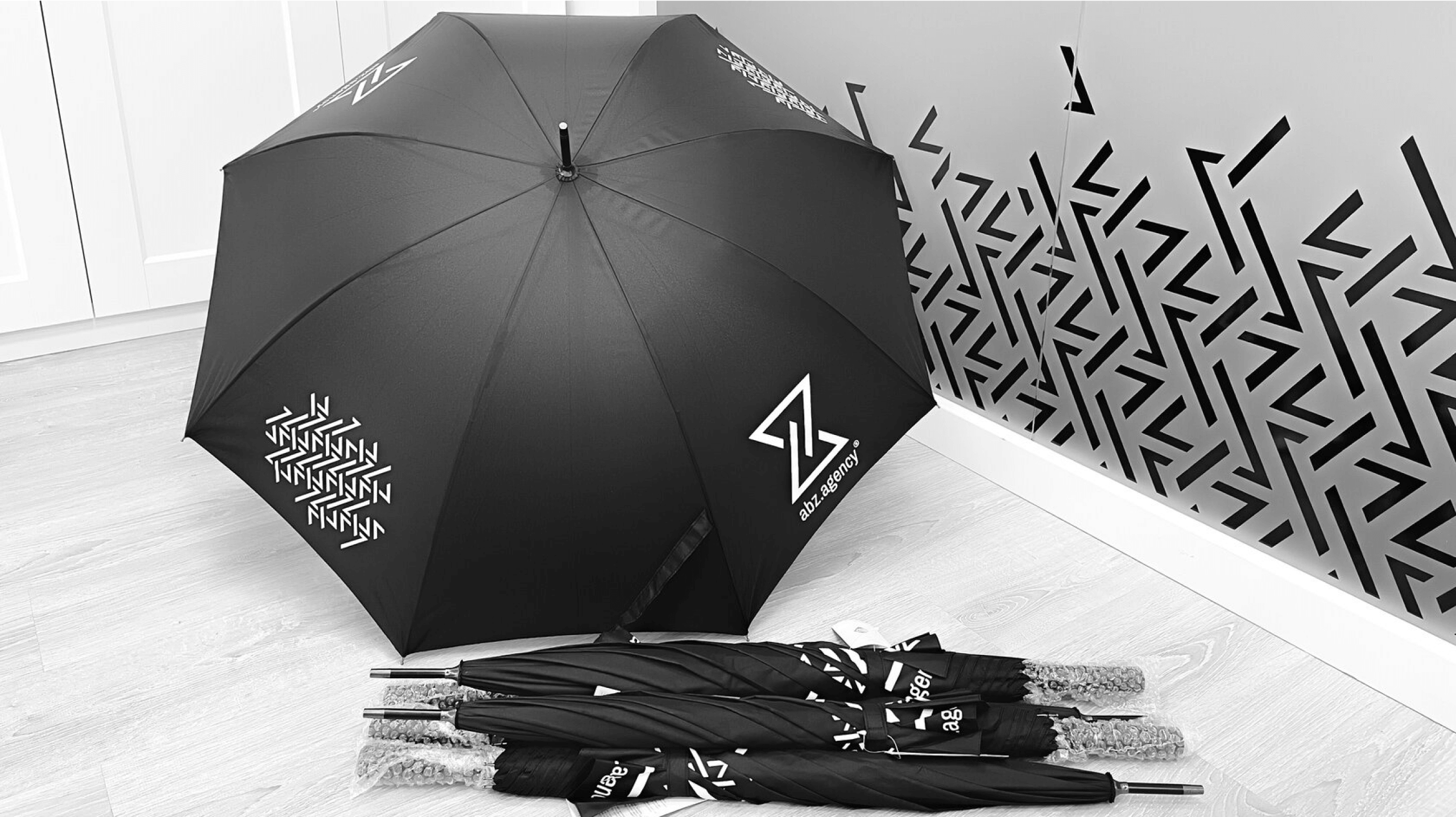 Umbrella of abz.agency® on the floor